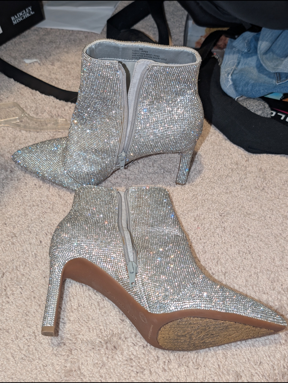 Gianni Bini Silver Rhinestone Pointed-Toe Stiletto Ankle Boots